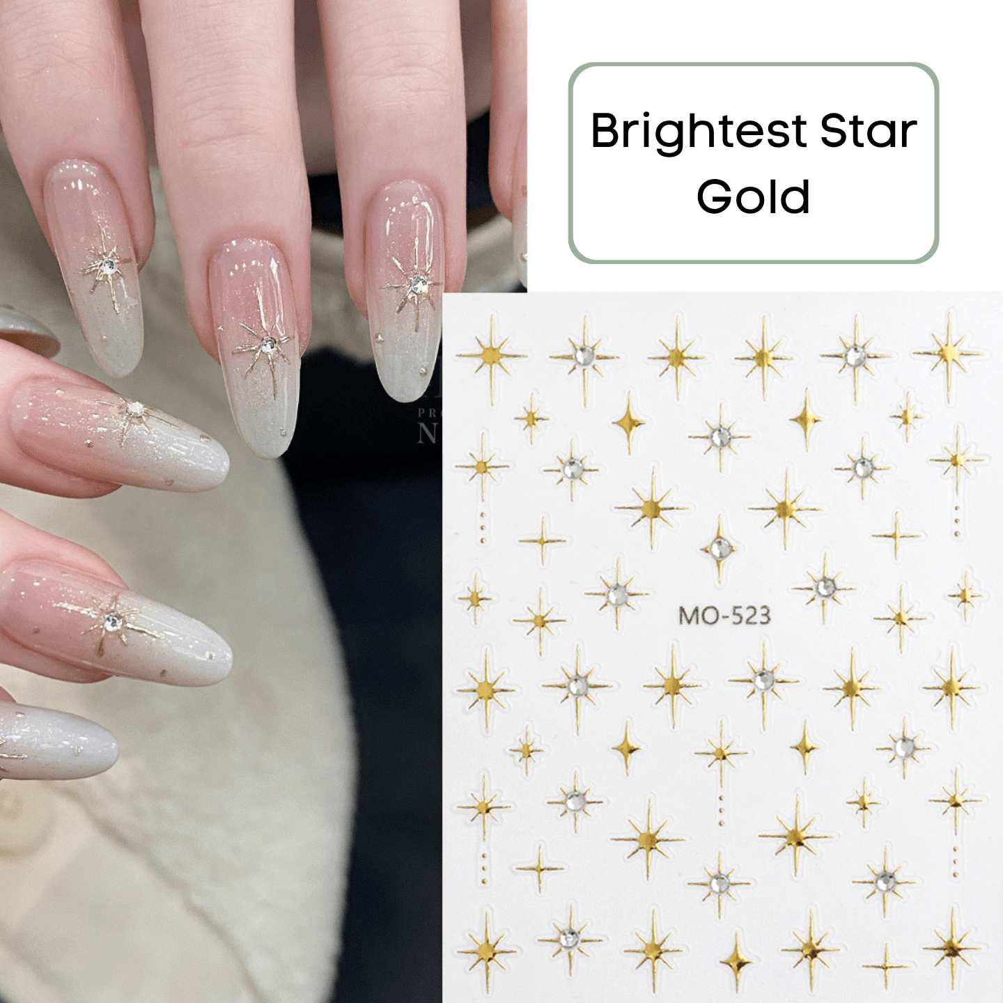 Ambedobeauty Nail Tools Brightest Star (Diamonte & Gold Nail Art Stickers - Beginner Friendly