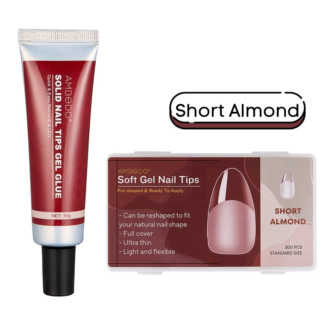 Soft Nail Tips + Solid Glue Set| Damage - Free, Easy Removal - Ambedo Beauty