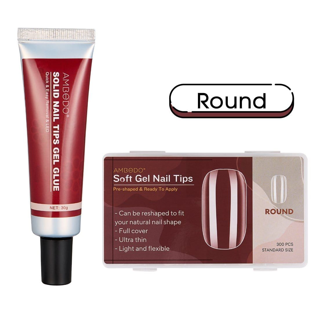 Soft Nail Tips + Solid Glue Set| Damage - Free, Easy Removal - Ambedo Beauty