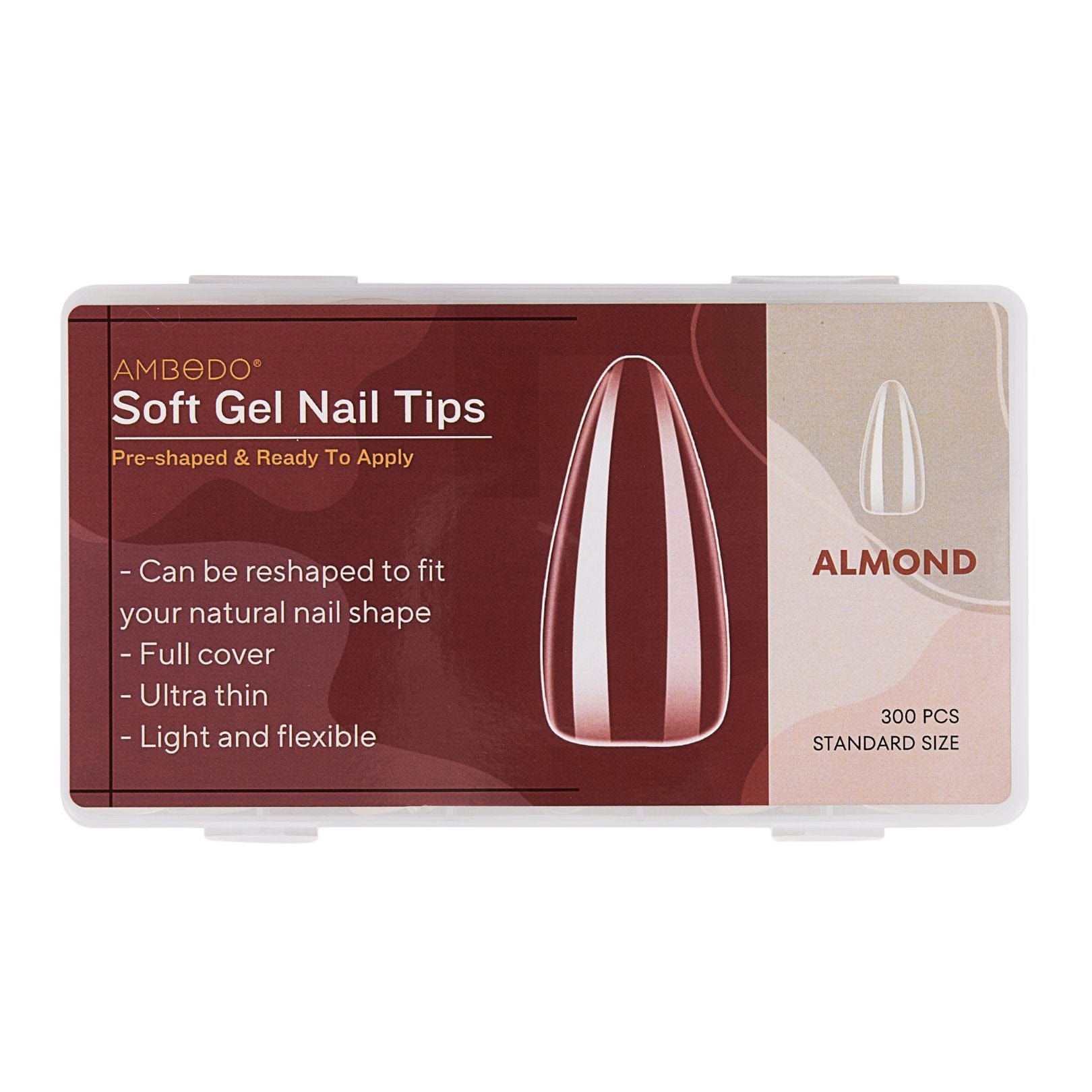 300pcs Ultra-Thin Nail Extension Soft Nail Tips- Almond - Ambedobeauty