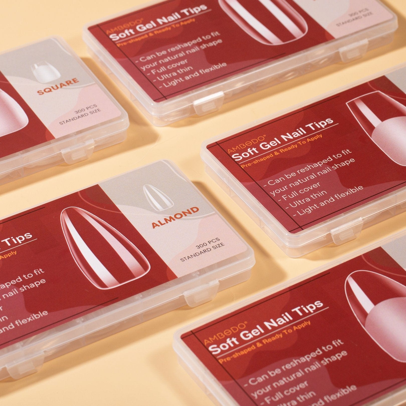 300pcs Ultra-Thin Nail Extension Soft Nail Tips - Square - Ambedobeauty