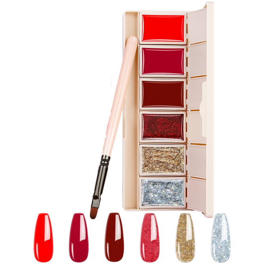 6-in-1 Solid Gel Nail Polish Palette-Rouge