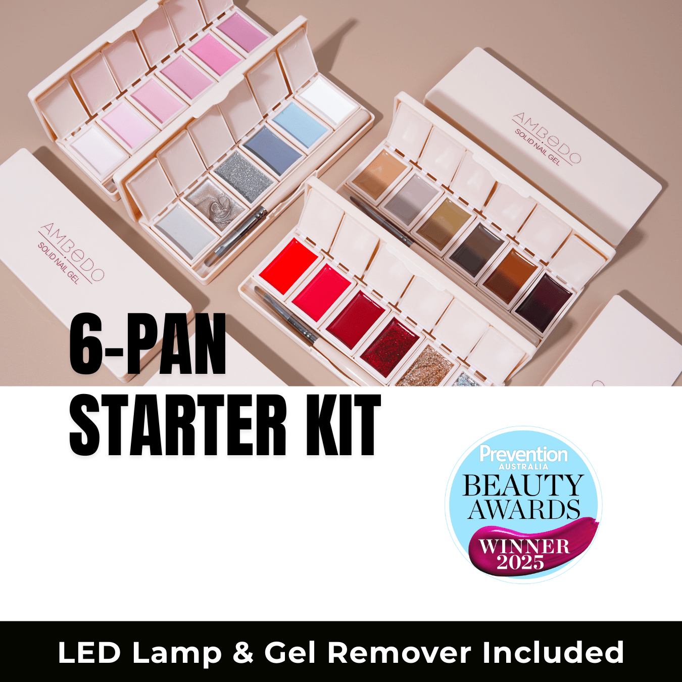 Award Winning Complete Gel Nail Starter Kit with LED Lamp | 6 - Pan Palette - Ambedo BeautyNail Polishes