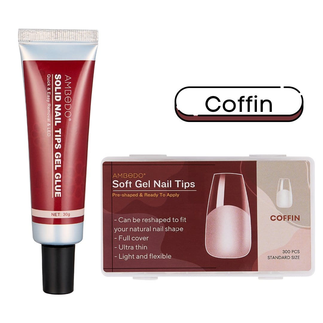 Soft Nail Tips + Solid Glue Set| Damage - Free, Easy Removal - Ambedo Beauty